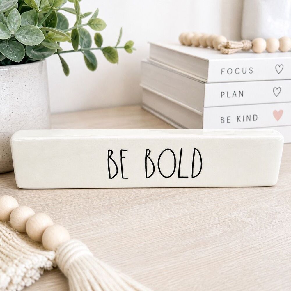 Rae Dunn BE BOLD Desk Plaque Office Decor Inspirational Shelf Sitter Paperweight